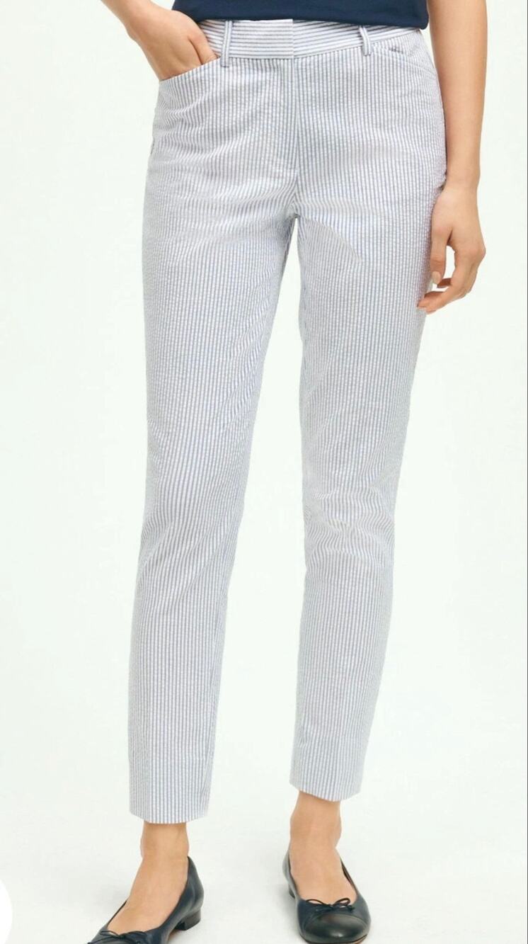 Brooks Brothers Women’s Striped Cotton Searsucker Pants Blue White Size 10